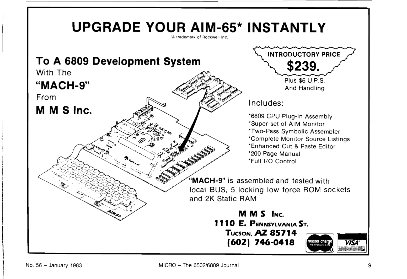 MACH-9 MMS Inc 6809 CPU Plug-in for AIM 65